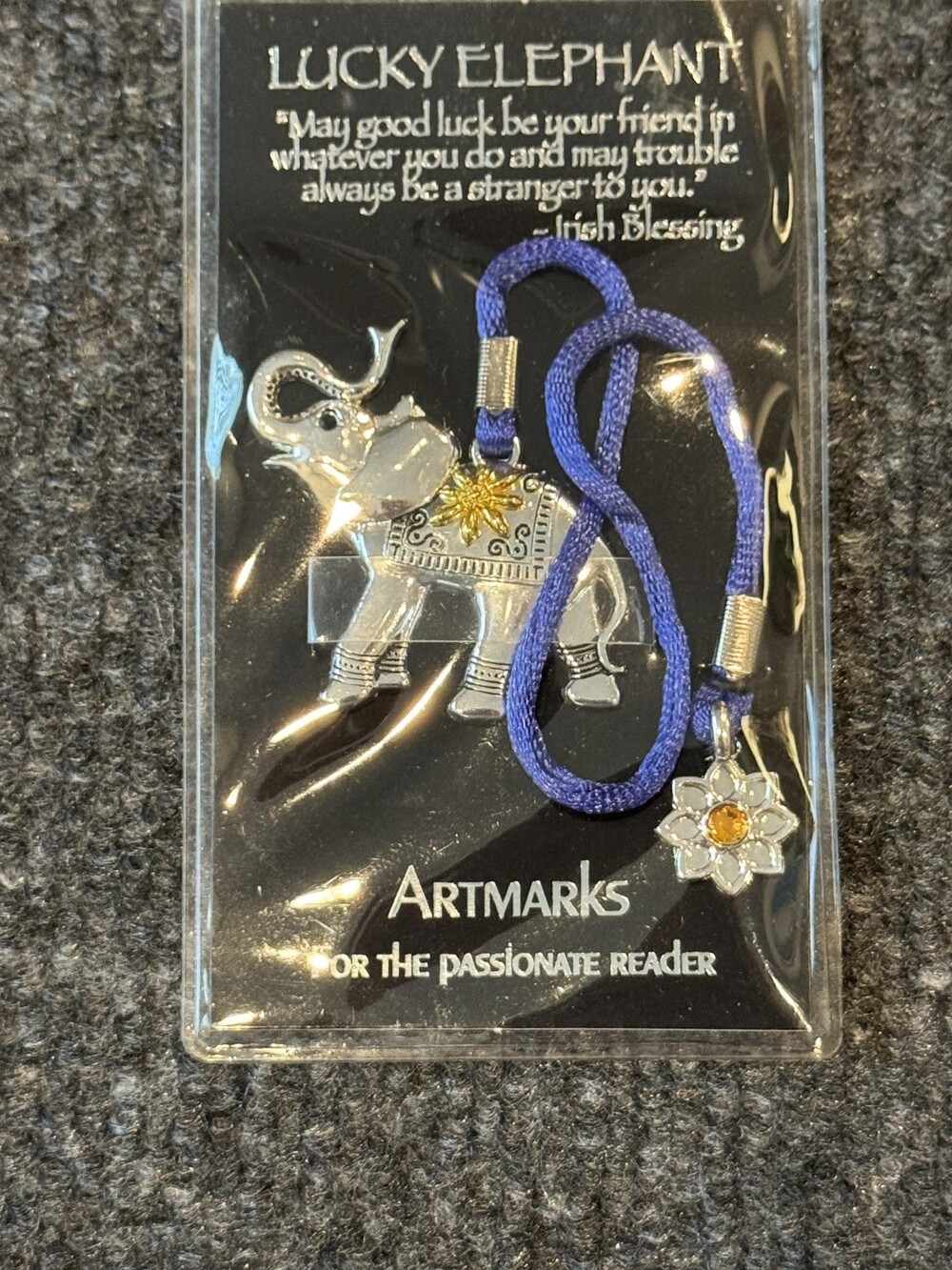 Artmarks Lucky Elephant Metal Bookmark Blue Cord Flower Charm Barnes Noble Book